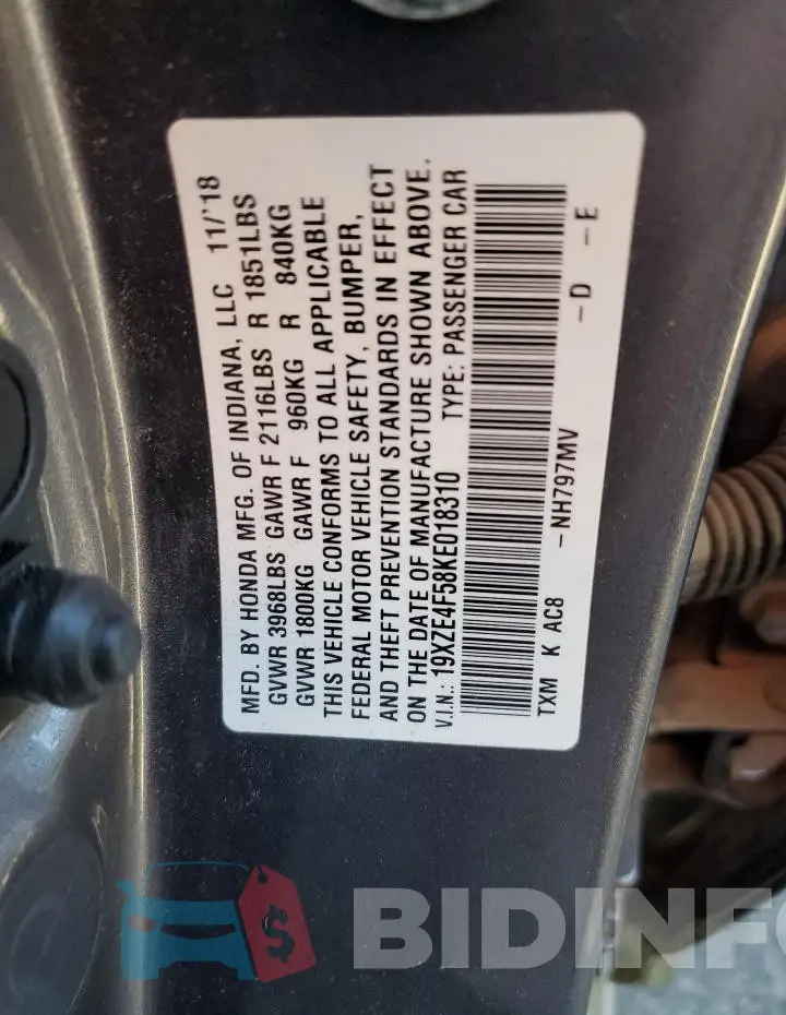 19XZE4F58KE018310 Photo# 13
