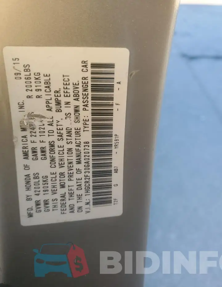 1HGCR2F30GA020738 Photo# 12