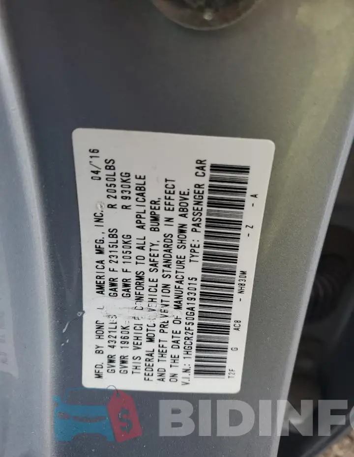 1HGCR2F50GA193015 Photo# 12