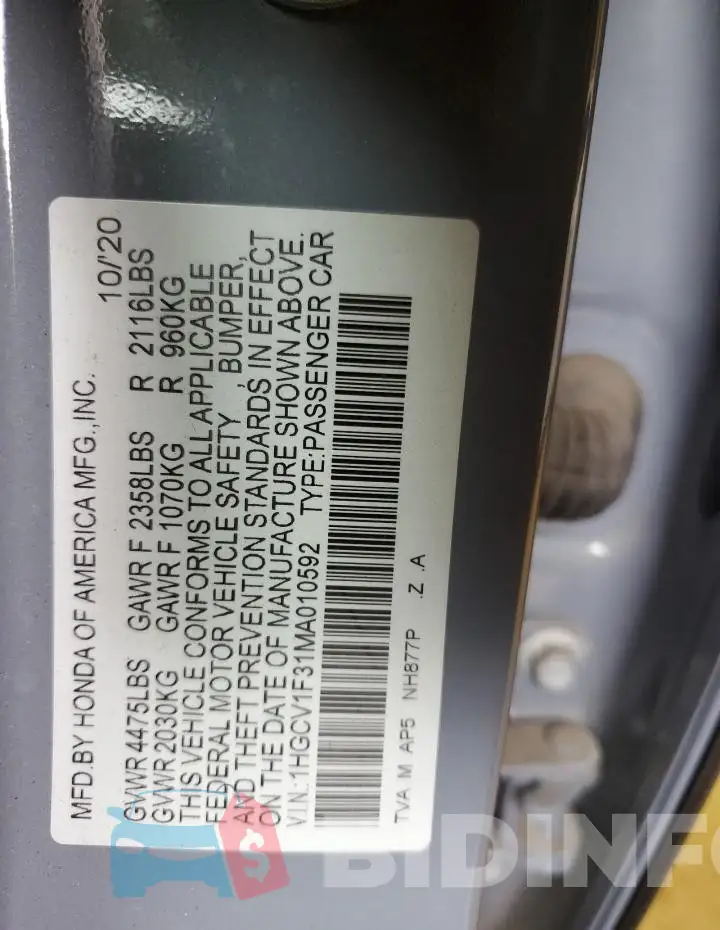 1HGCV1F31MA010592 Photo# 12