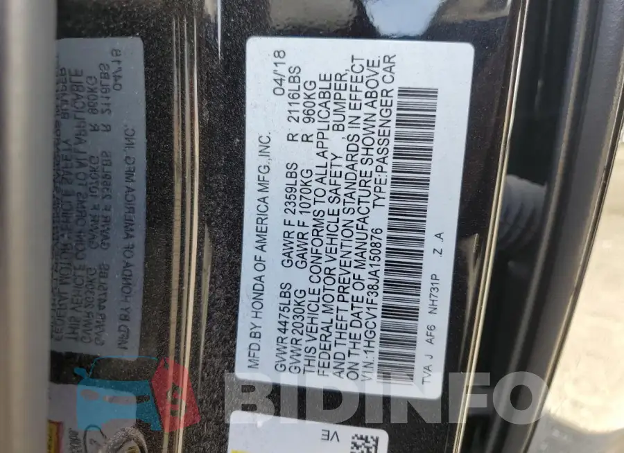 1HGCV1F38JA150876 Photo# 12
