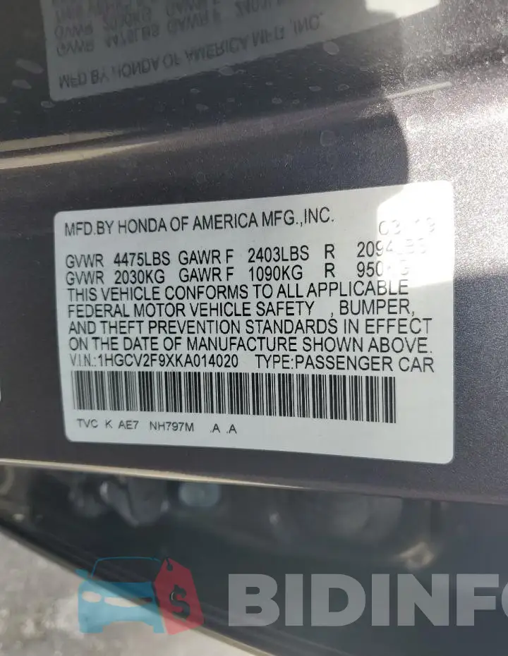 1HGCV2F9XKA014020 Photo# 12