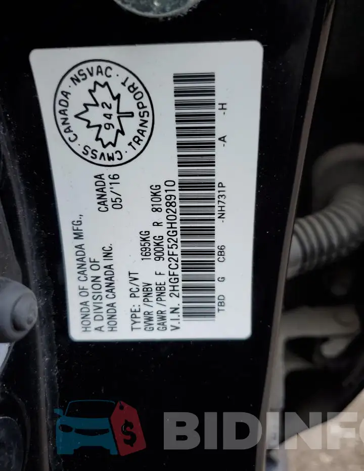 2HGFC2F52GH028910 Photo# 13