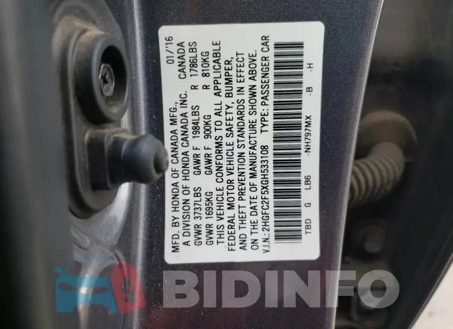 2HGFC2F5XGH533108 Photo# 12