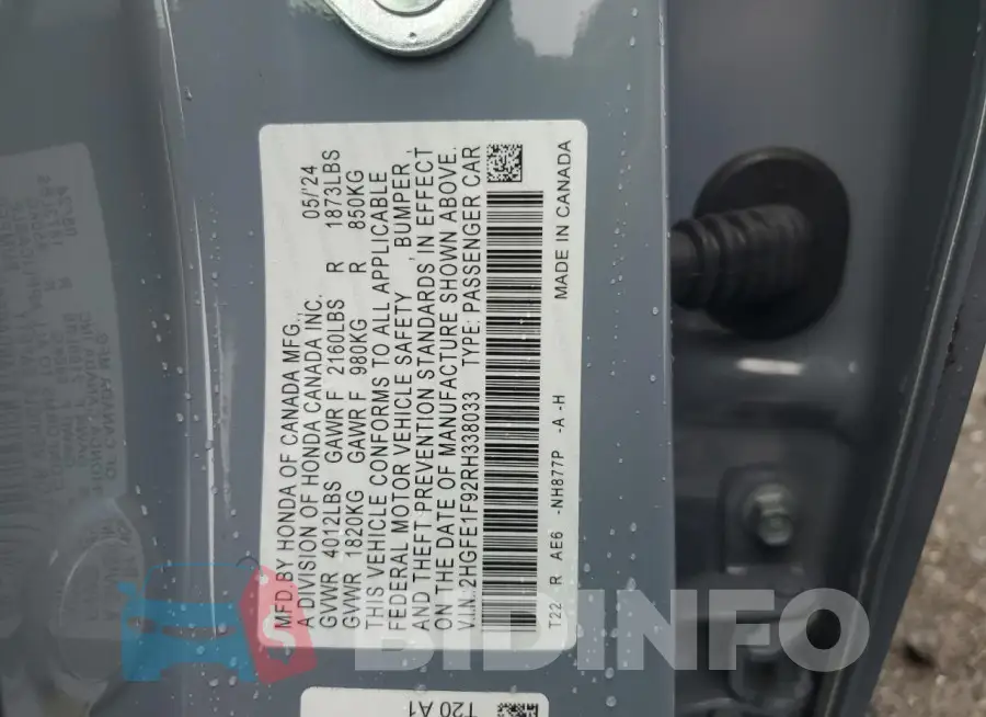 2HGFE1F92RH338033 Photo# 12