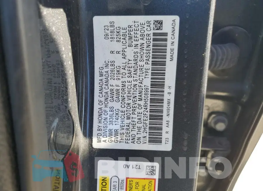 2HGFE2F24RH508997 Photo# 12