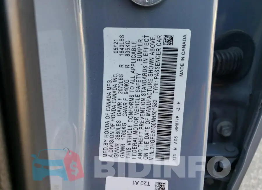 2HGFE2F50NH501582 Photo# 13