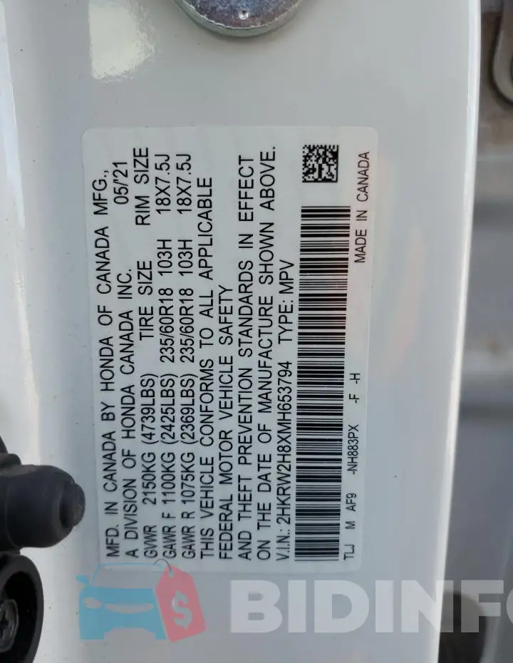 2HKRW2H8XMH653794 Photo# 13