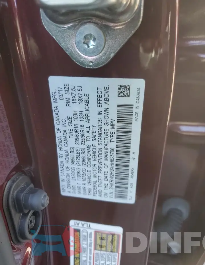 2HKRW2H9XHH625766 Photo# 13