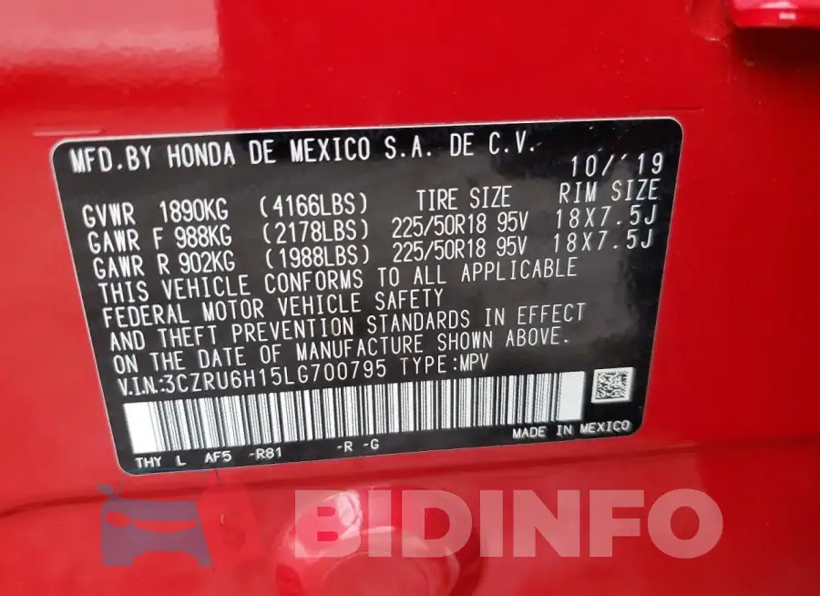3CZRU6H15LG700795 Photo# 13