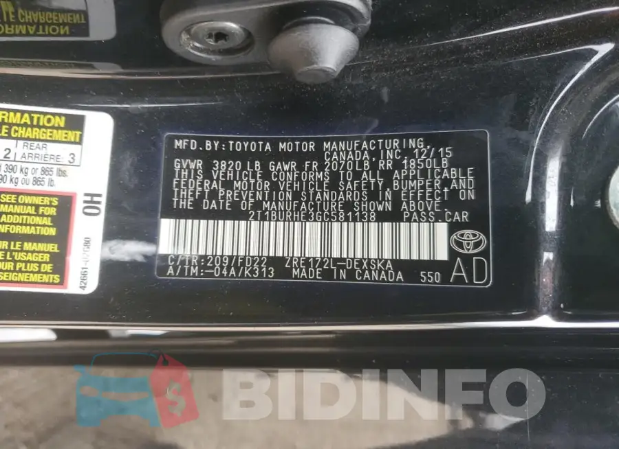 2T1BURHE3GC581138 Photo# 13