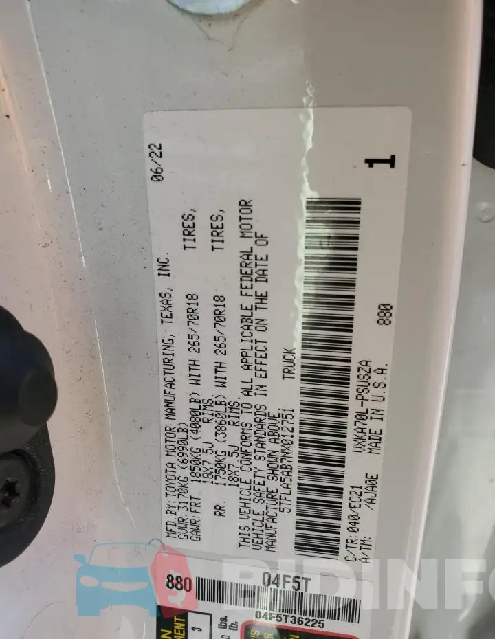 5TFLA5AB7NX012751 Photo# 13