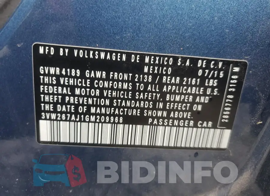 3VW267AJ1GM209968 Photo# 13