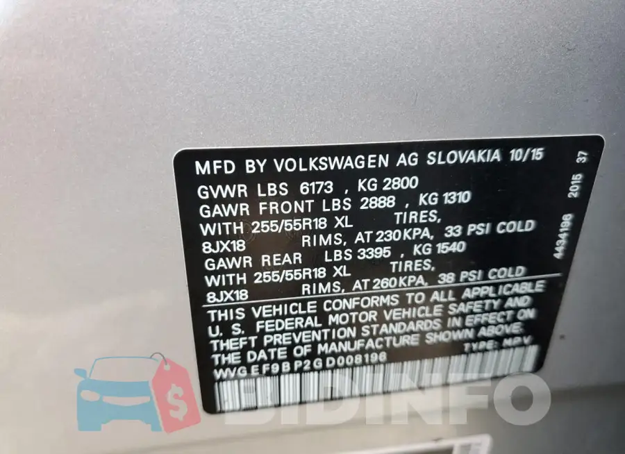 WVGEF9BP2GD008196 Photo# 13