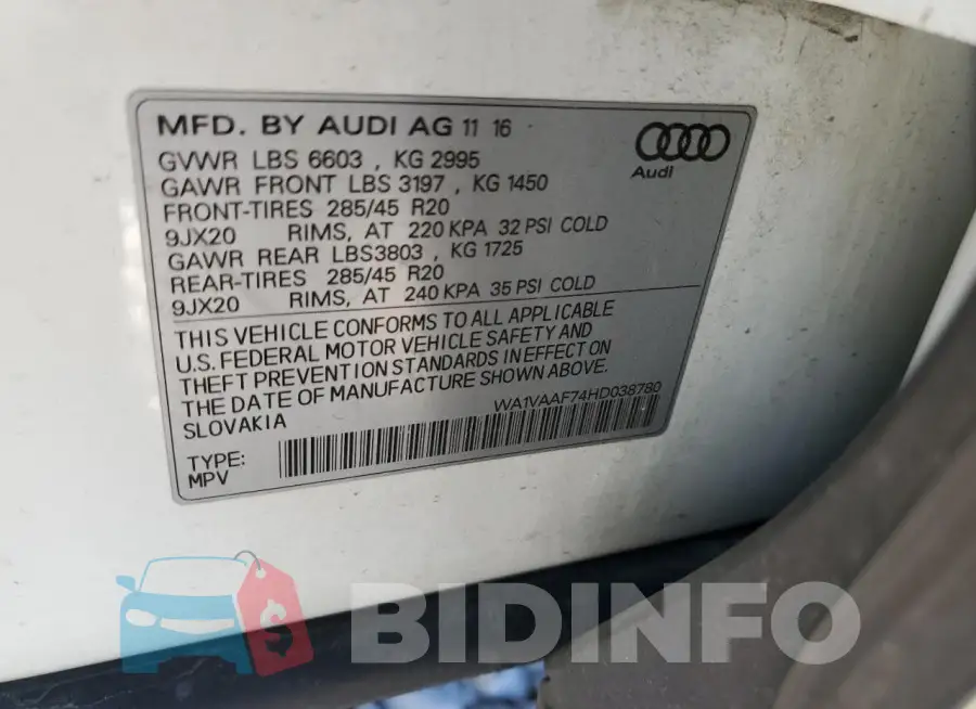 WA1VAAF74HD038780 Photo# 14