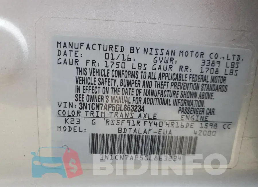 3N1CN7AP5GL863234 Photo# 13