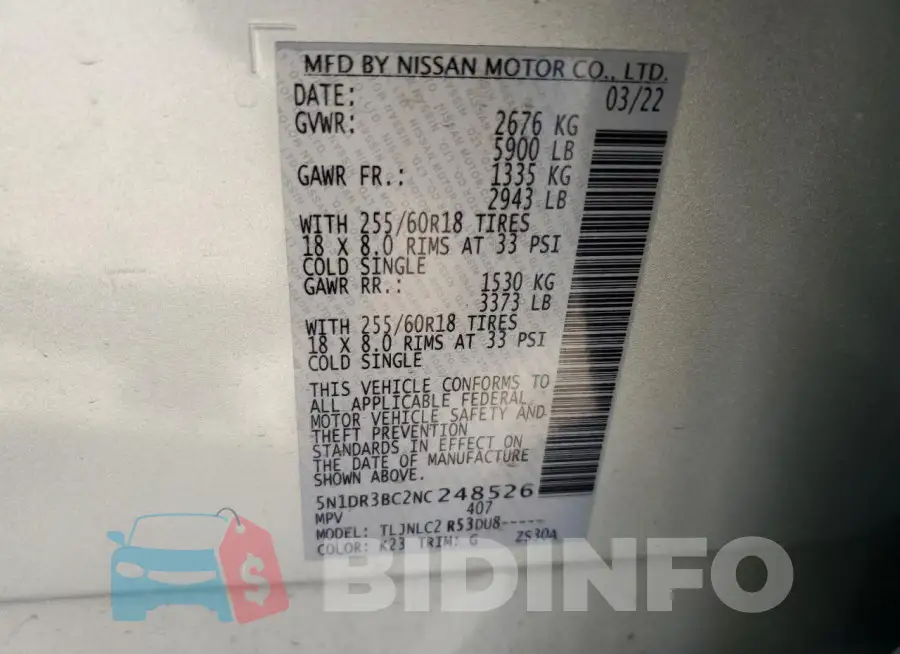 5N1DR3BC2NC248526 Photo# 13