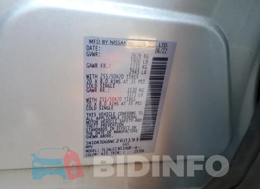 5N1DR3DG6NC260193 Photo# 13