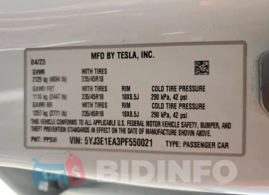 5YJ3E1EA3PF550021 Photo# 13