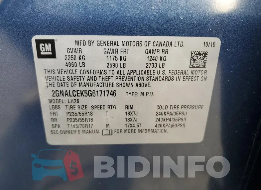 2GNALCEK5G6171746 Photo# 14