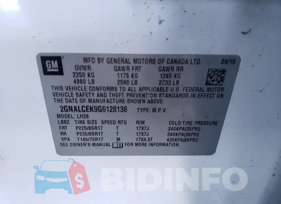 2GNALCEK9G6128138 Photo# 14