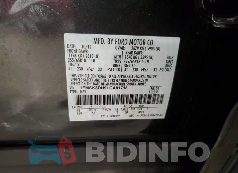 1FMSK8DH9LGA81718 Photo# 13