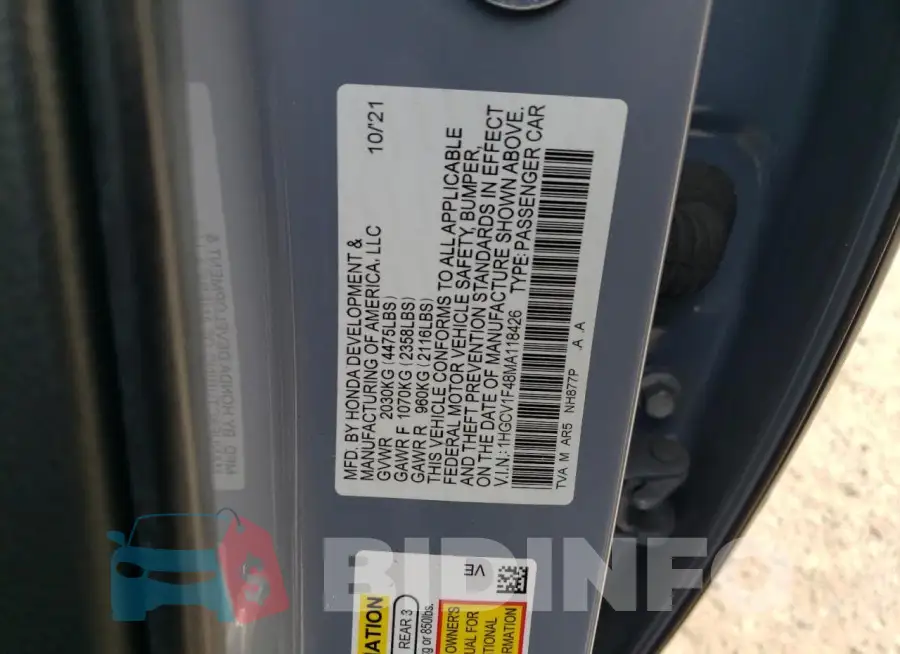1HGCV1F48MA118426 Photo# 13