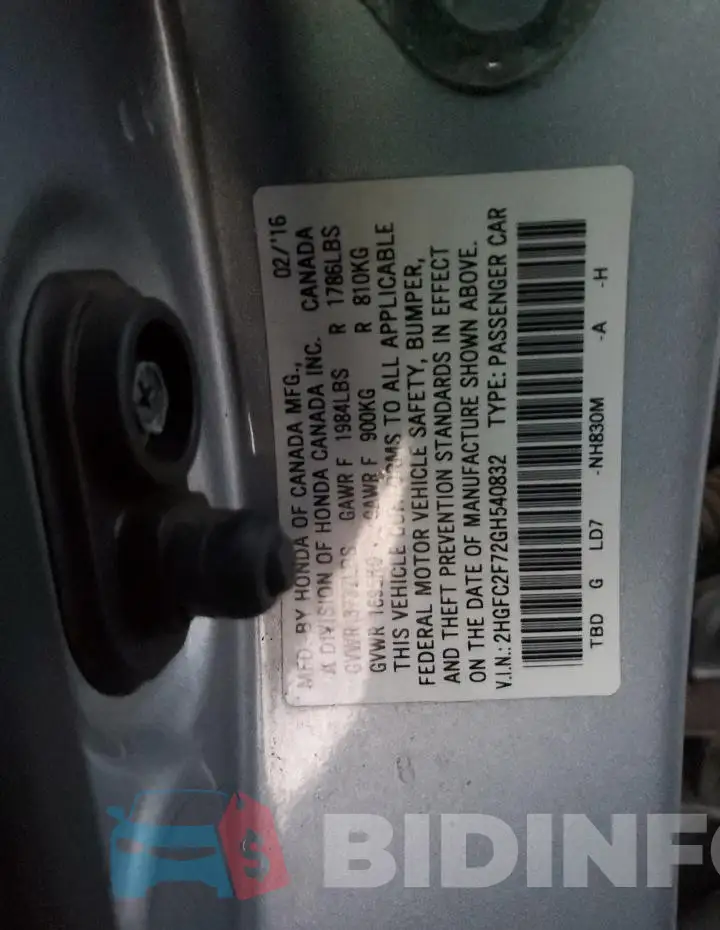 2HGFC2F72GH540832 Photo# 12