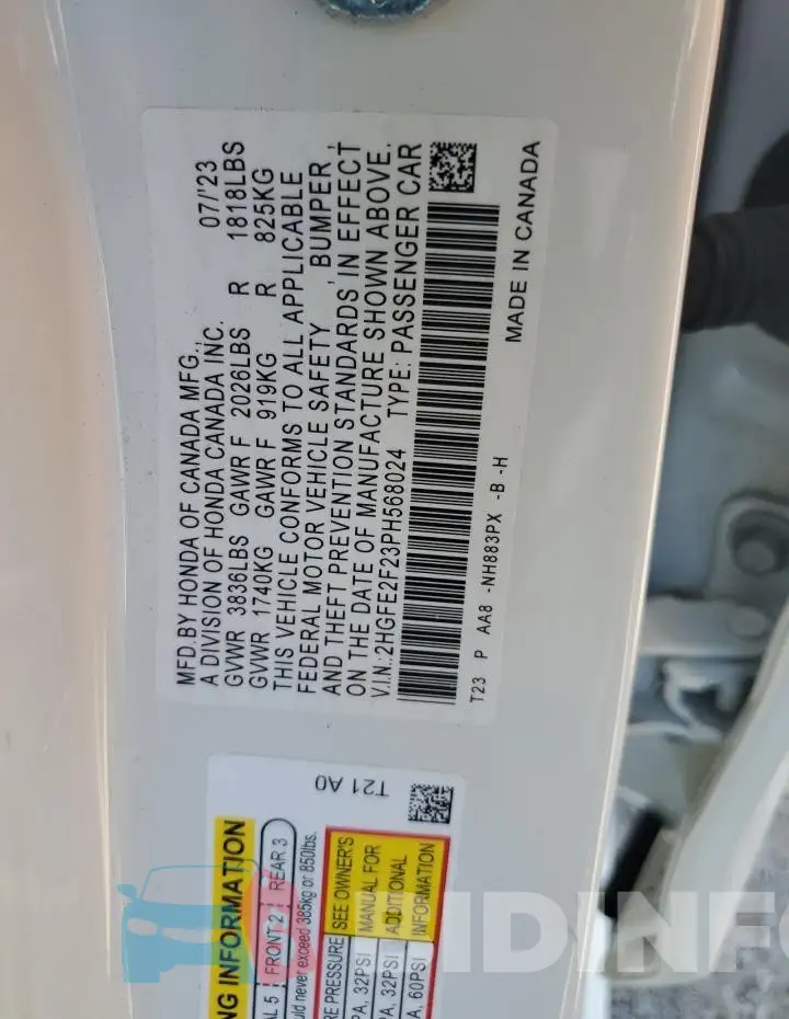 2HGFE2F23PH568024 Photo# 12