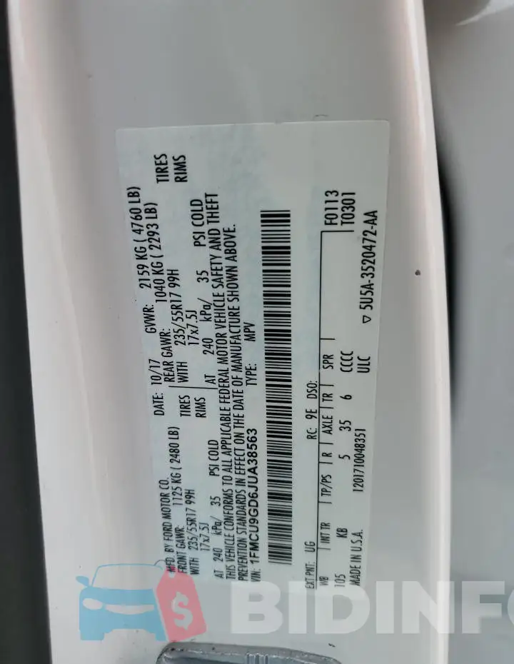 1FMCU9GD6JUA38563 Photo# 13