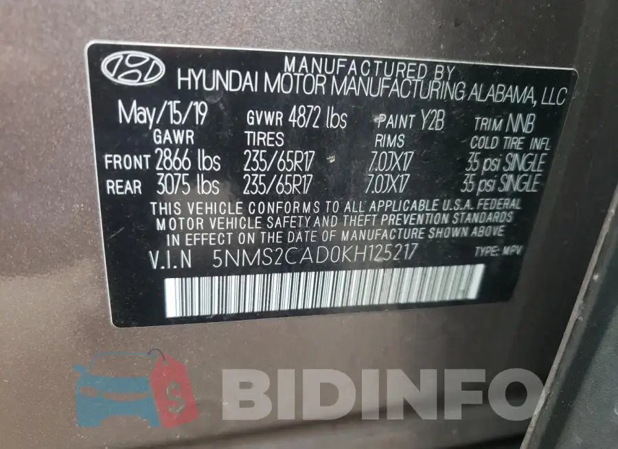 5NMS2CAD0KH125217 Photo# 14