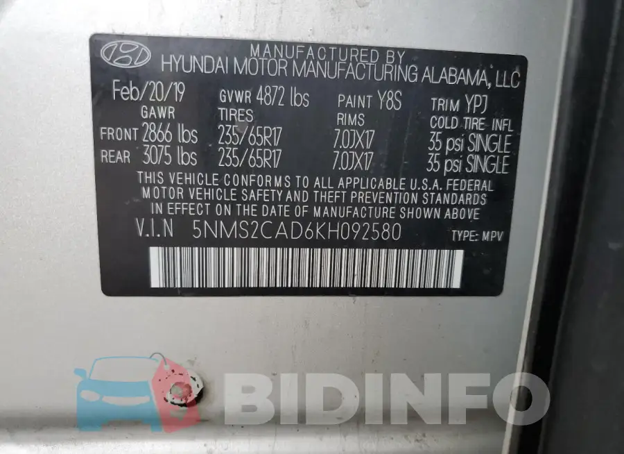 5NMS2CAD6KH092580 Photo# 13