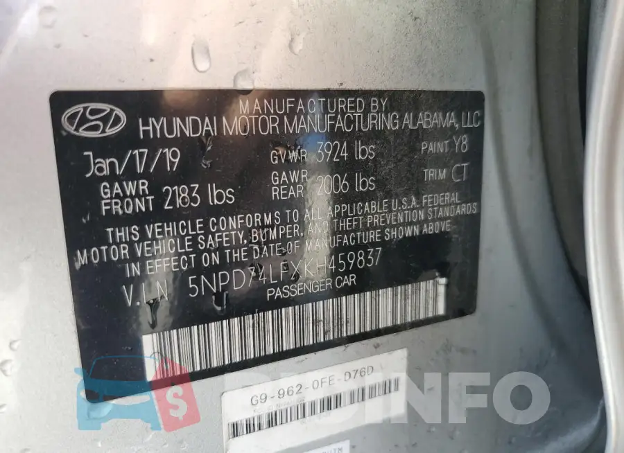 5NPD74LFXKH459837 Photo# 12