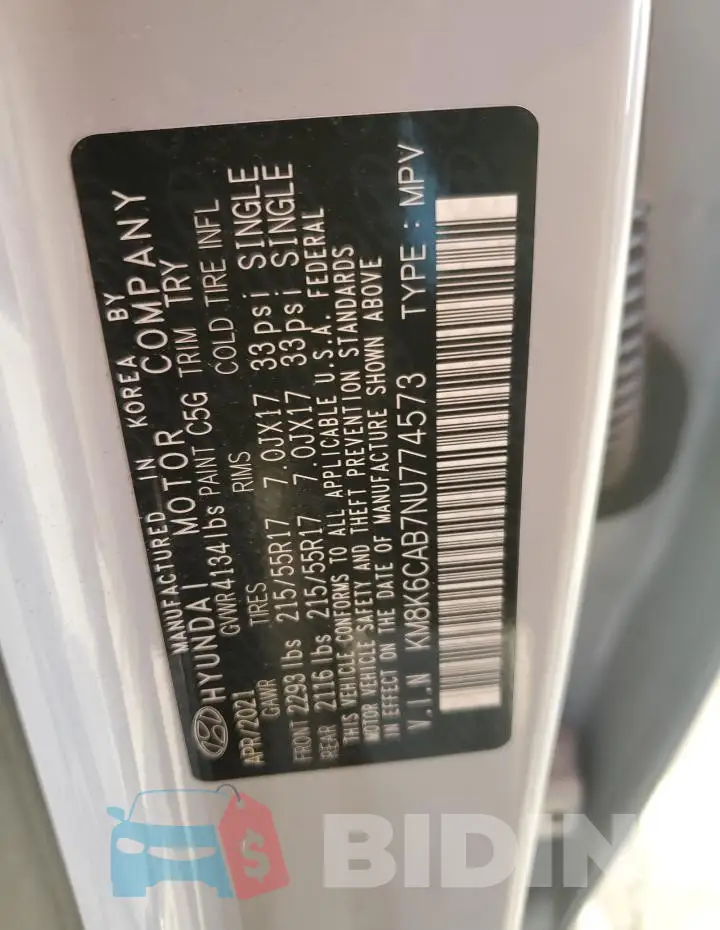 KM8K6CAB7NU774573 Photo# 14