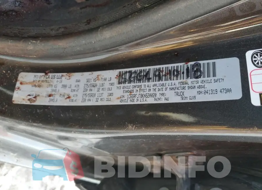 1C6SRFJT8KN520020 Photo# 12