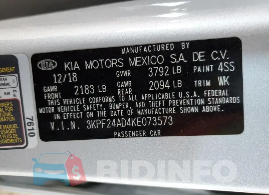 3KPF24AD4KE073573 Photo# 12