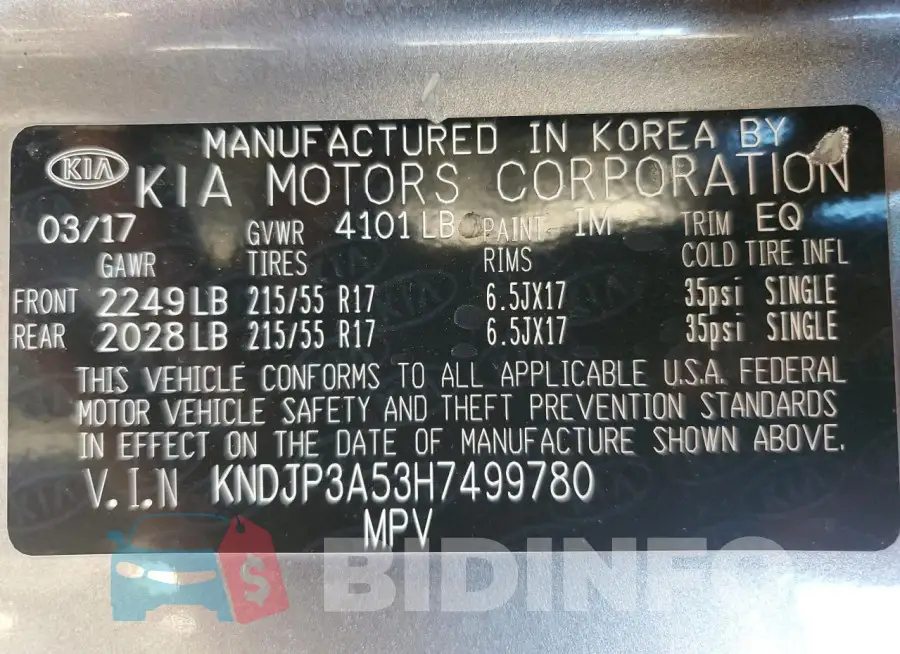 KNDJP3A53H7499780 Photo# 14