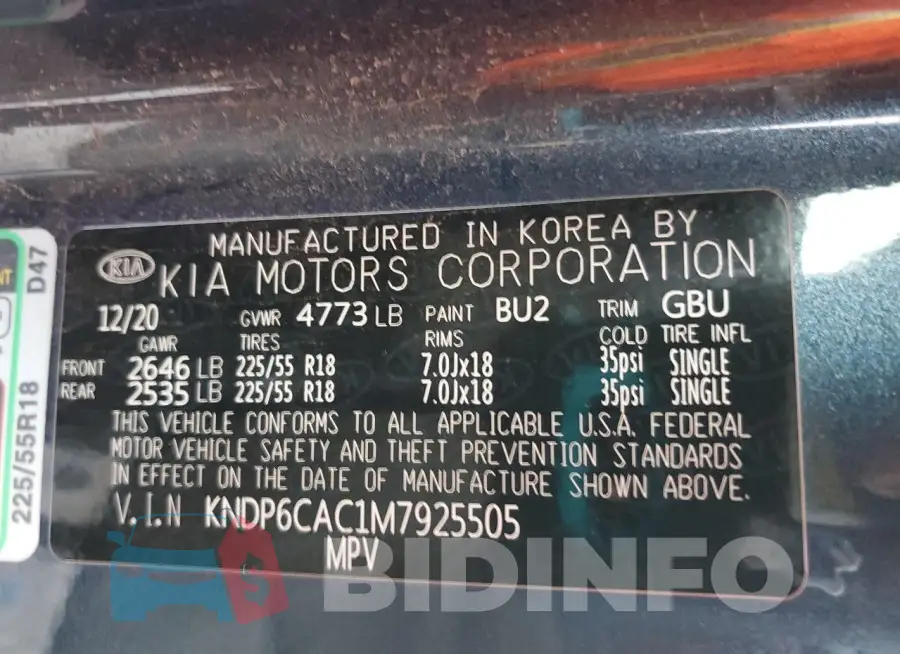 KNDP6CAC1M7925505 Photo# 13