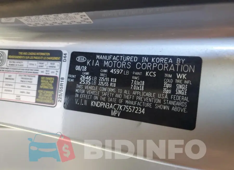 KNDPN3AC7K7557234 Photo# 13