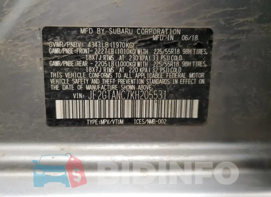 JF2GTANC7KH205531 Photo# 14