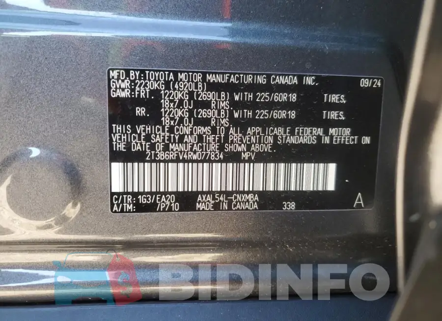 2T3B6RFV4RW077834 Photo# 14