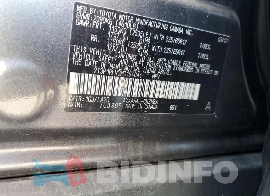 2T3P1RFV3MC194044 Photo# 13