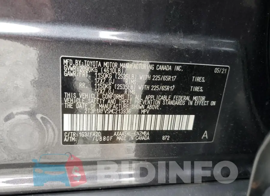 2T3P1RFV5MC213936 Photo# 13
