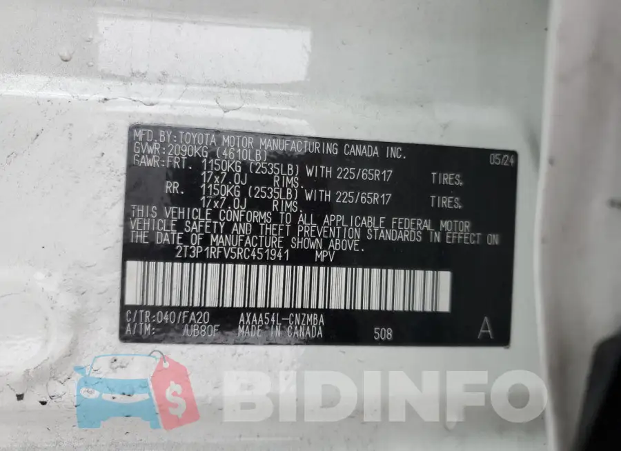 2T3P1RFV5RC451941 Photo# 14