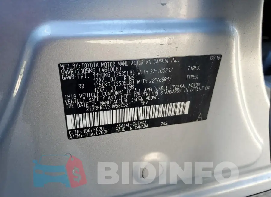 2T3RFREV2HW580521 Photo# 13