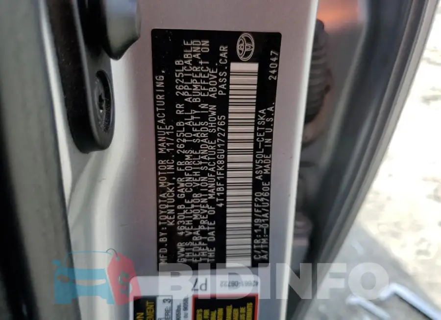 4T1BF1FK8GU172765 Photo# 12