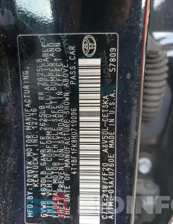 4T1BF1FK8HU719096 Photo# 12