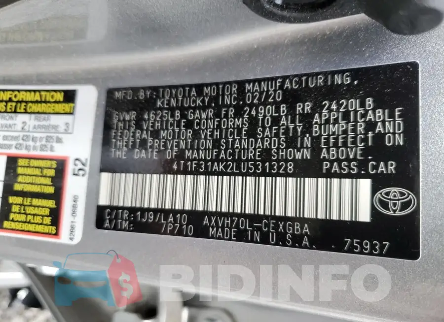 4T1F31AK2LU531328 Photo# 12