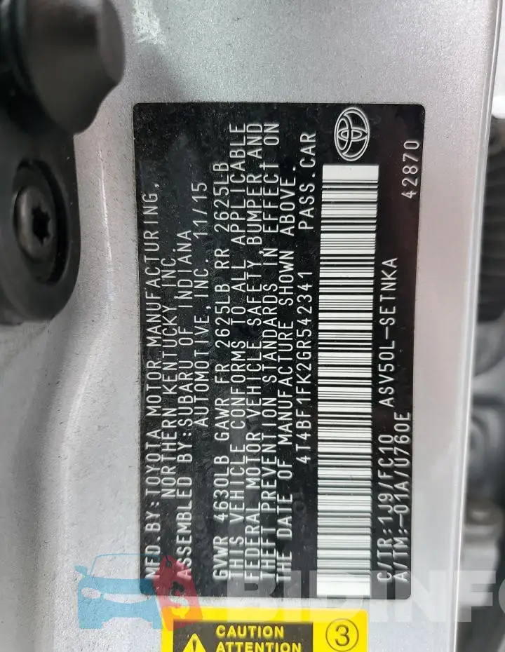 4T4BF1FK2GR542341 Photo# 12