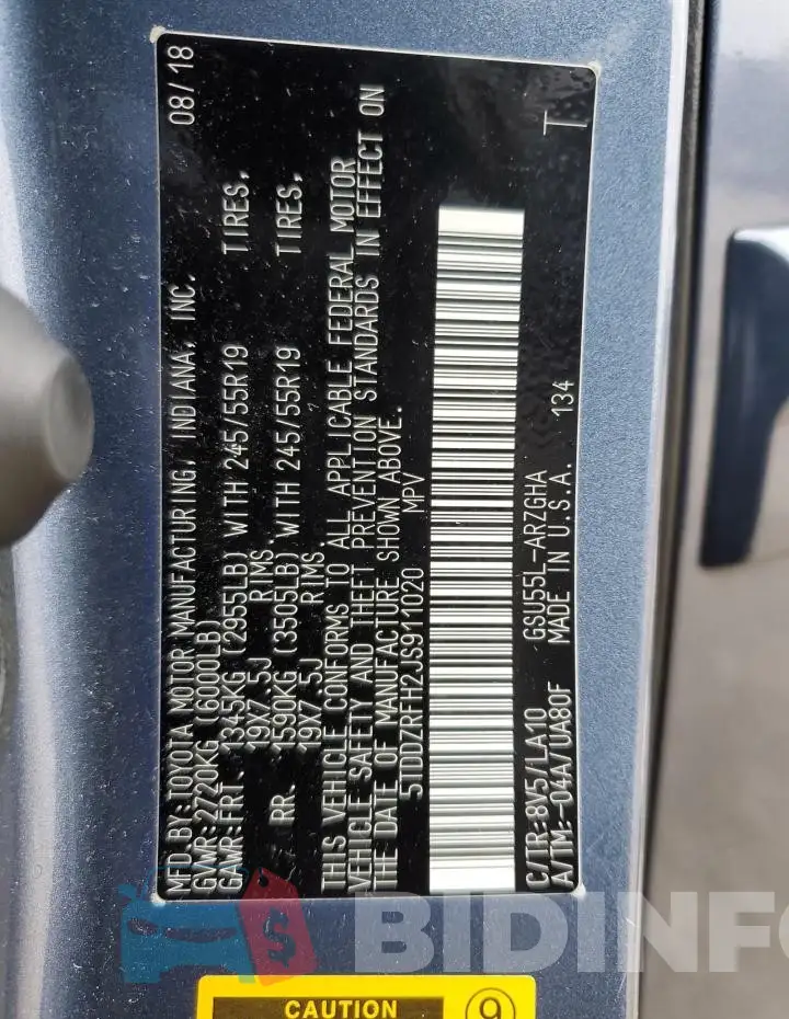 5TDDZRFH2JS911020 Photo# 13